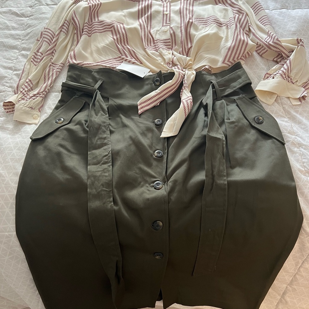 Olive Button-Front Skirt and blouse